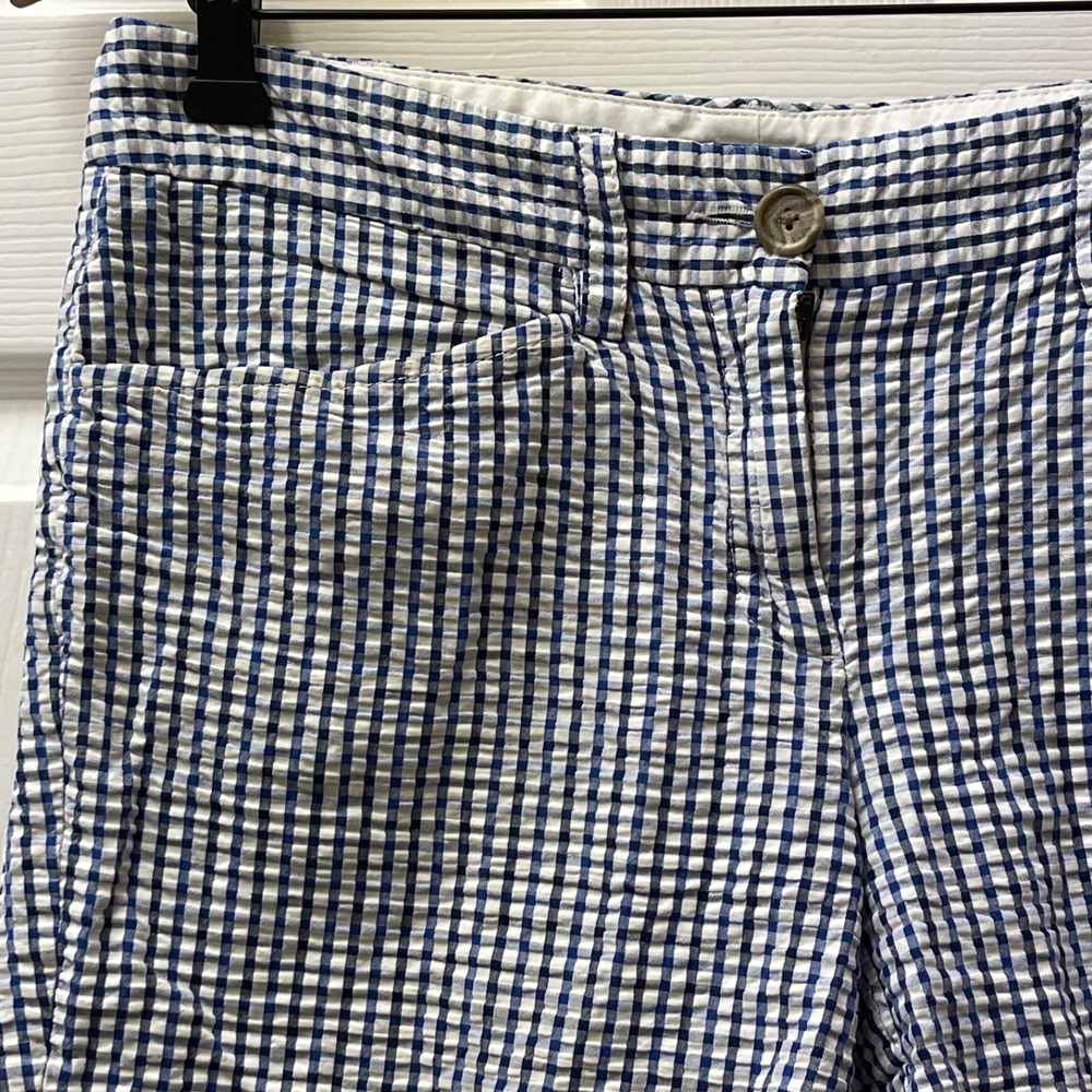 Lands End Petite Seersucker Shorts Women's 4P (30x6) Blue White Cotton 4 Pocket